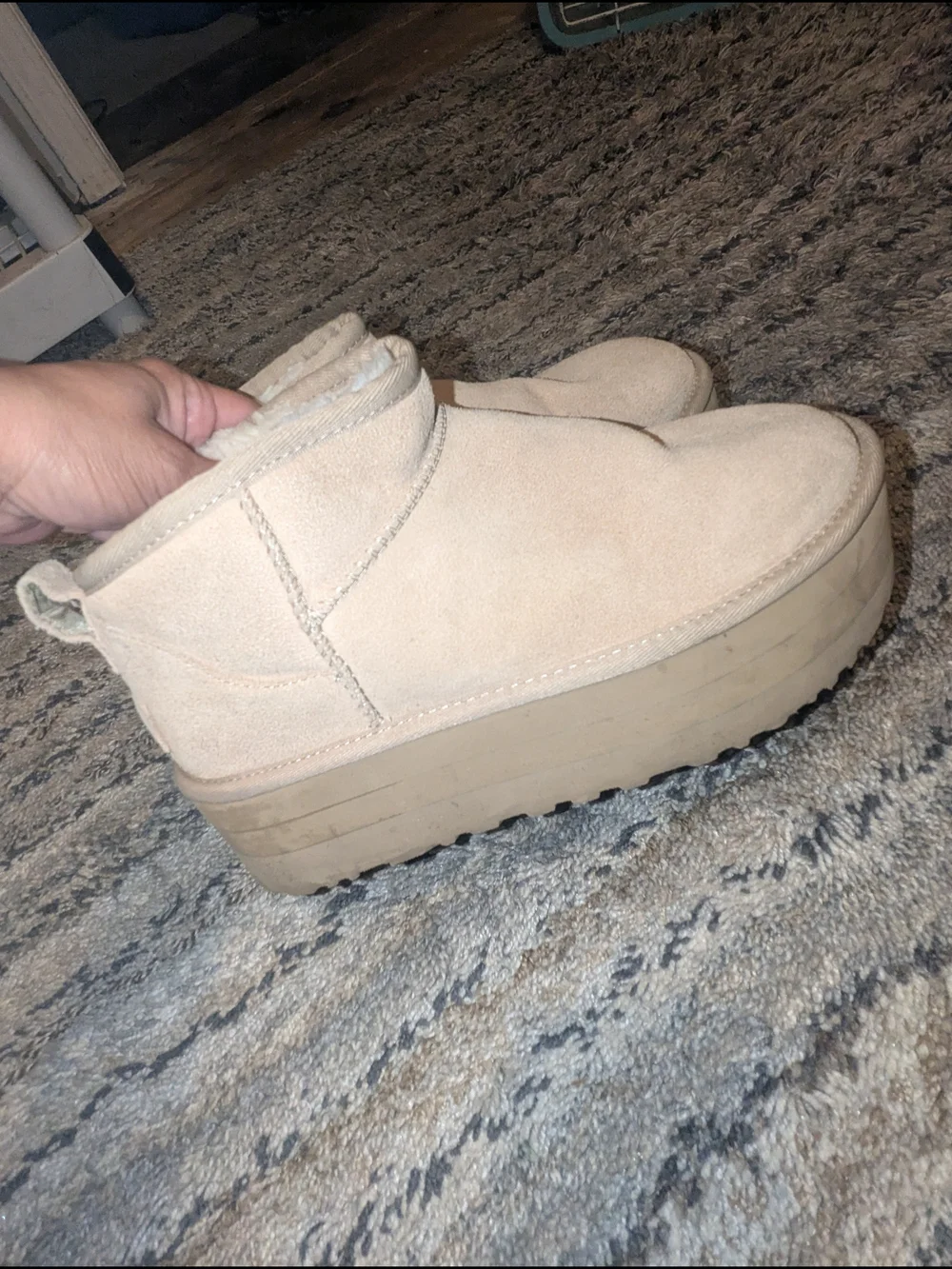 UGG Womens Tan Suede Platform Ankle Bootie